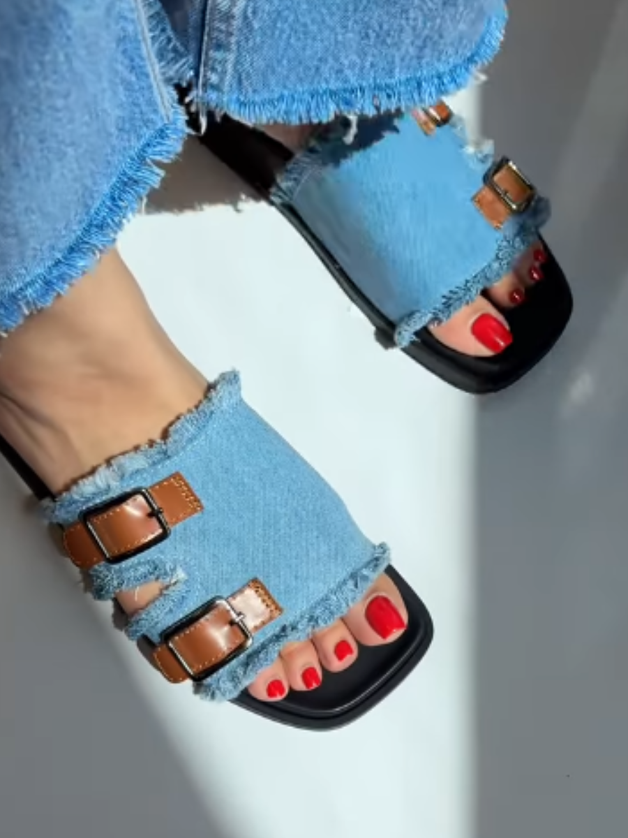 Fashionable Denim Flat Sandals