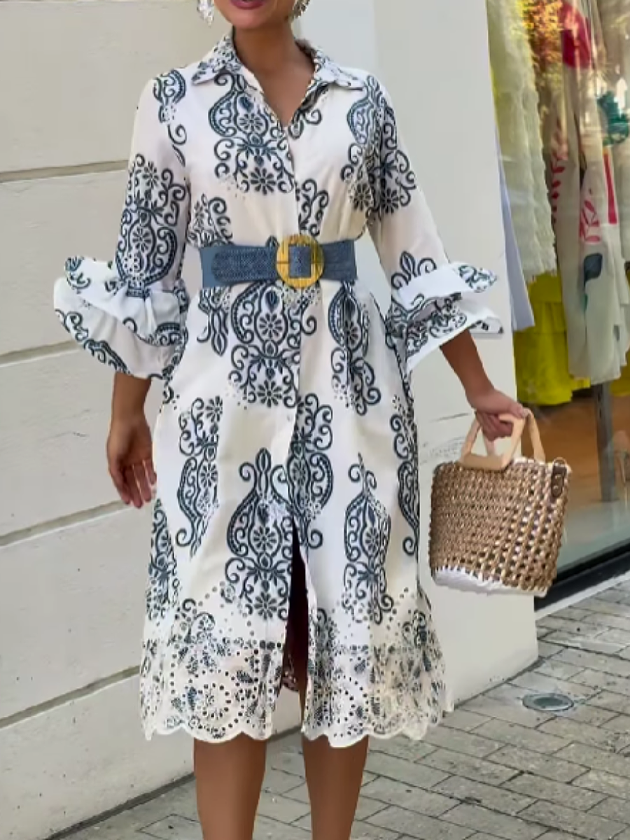 Hollow-out Skirt Printed Dress