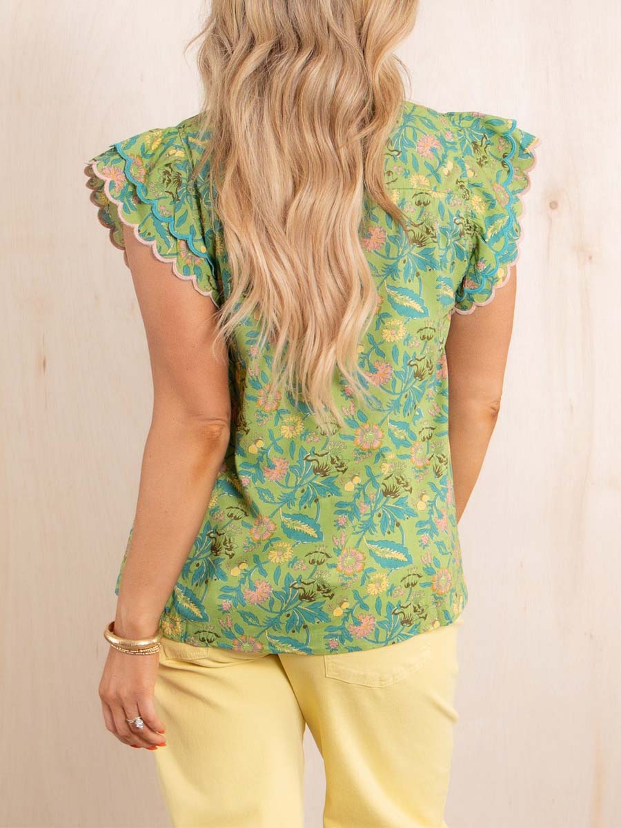 Printed Ruffle Short Sleeve Top