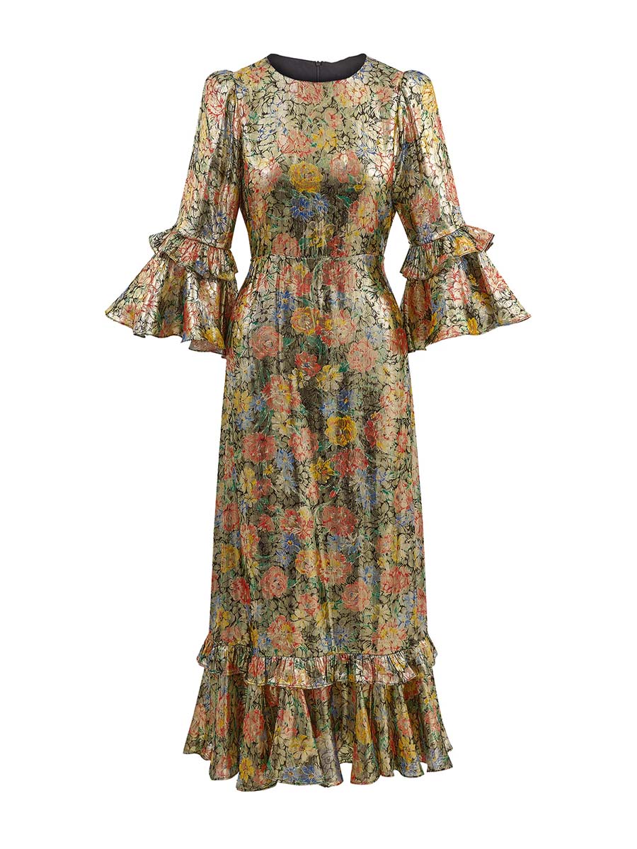 Flouced Hot Stamping Maxi Dress