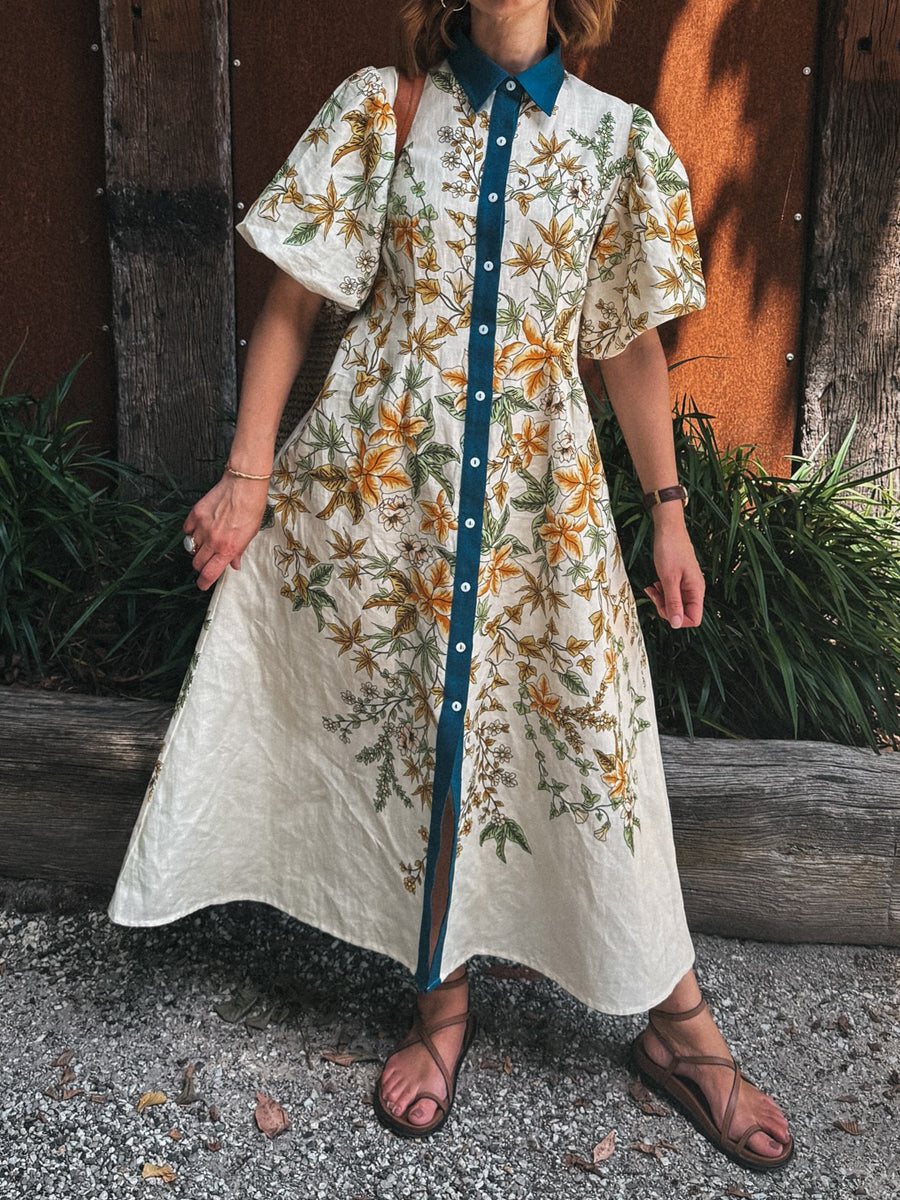 Placement Print Puff Sleeve Dress