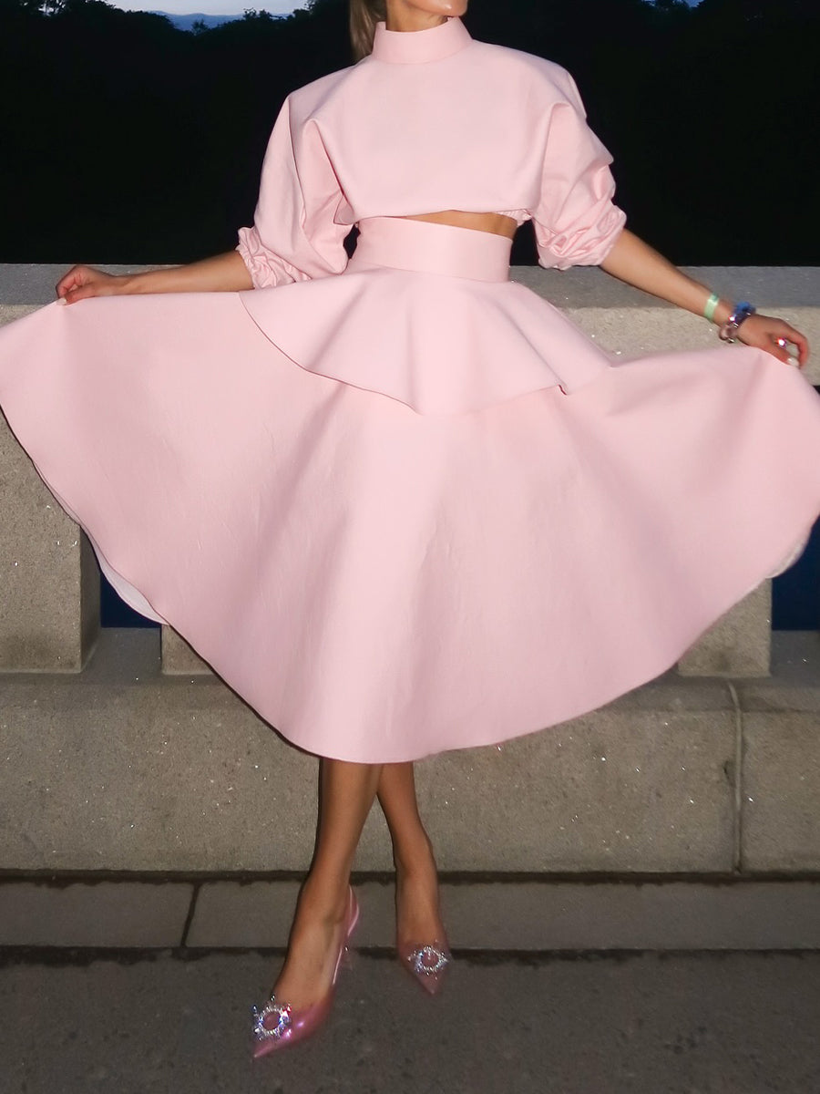 Elegant Flouced Two-Piece Dress