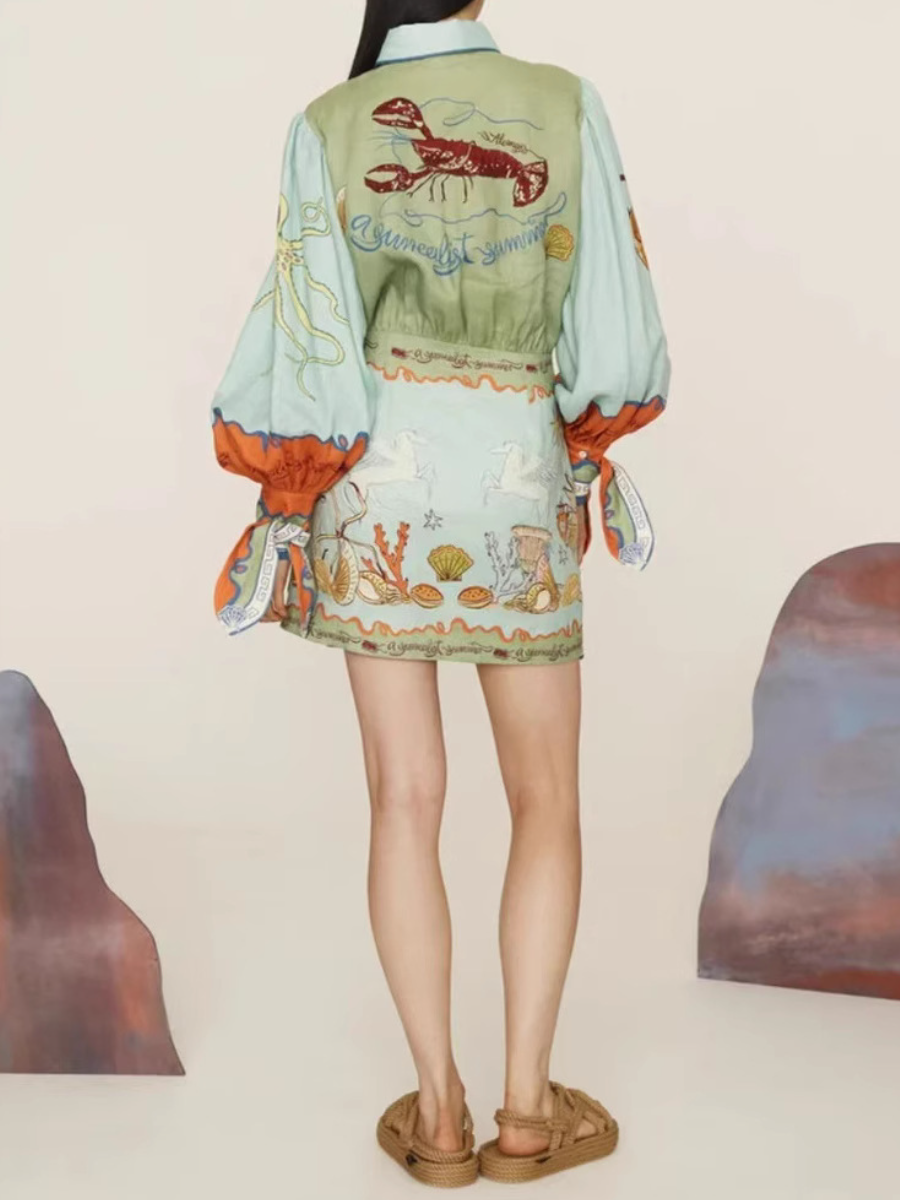 Printed Fake Two-piece Dress