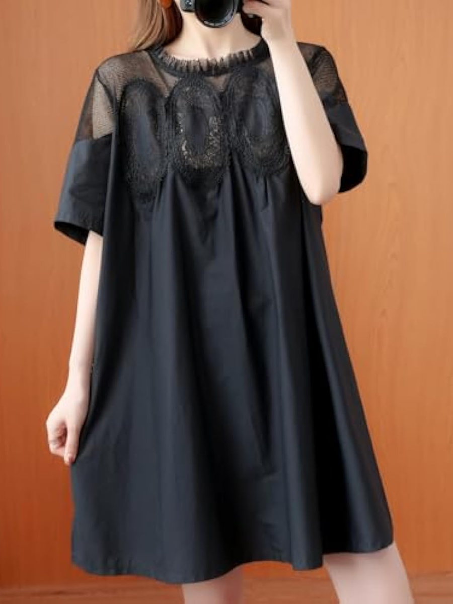 Lace Cut-out Crew Neck Mini Dress