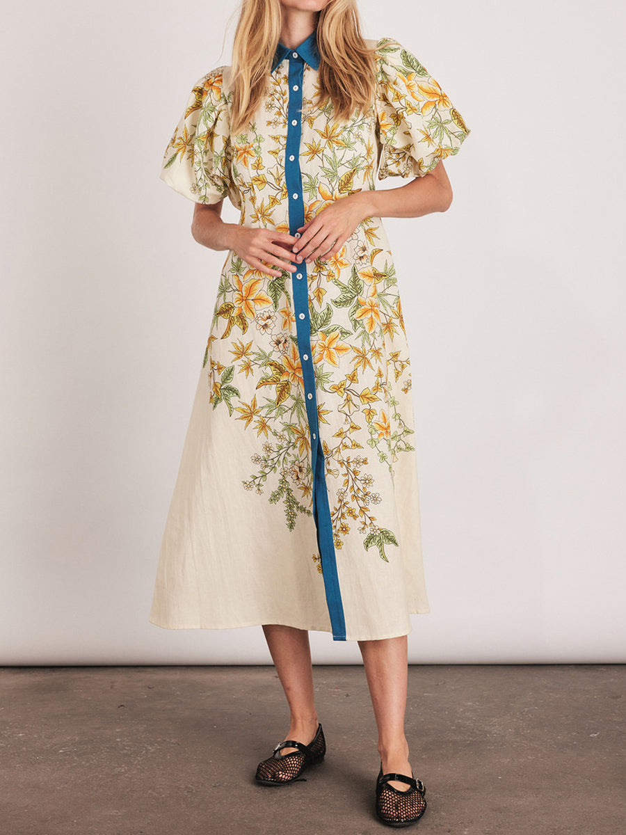 Placement Print Puff Sleeve Dress