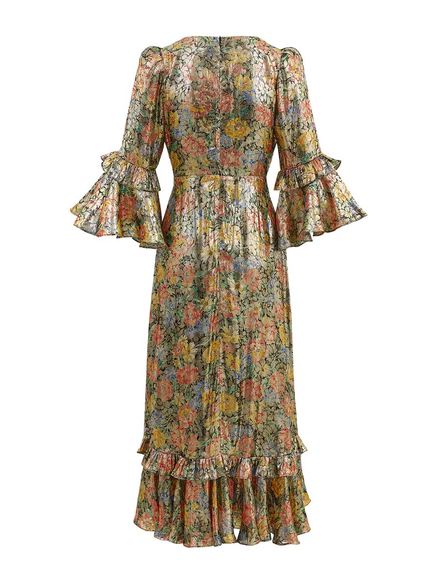 Flouced Hot Stamping Maxi Dress