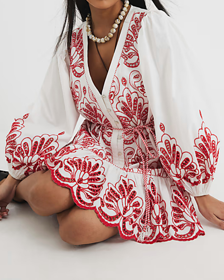 Petite White Long Sleeve Poplin Shirt Dress