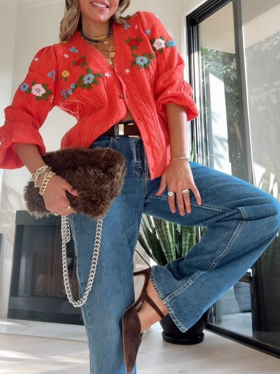 Fluffy Embroidered Cardigan
