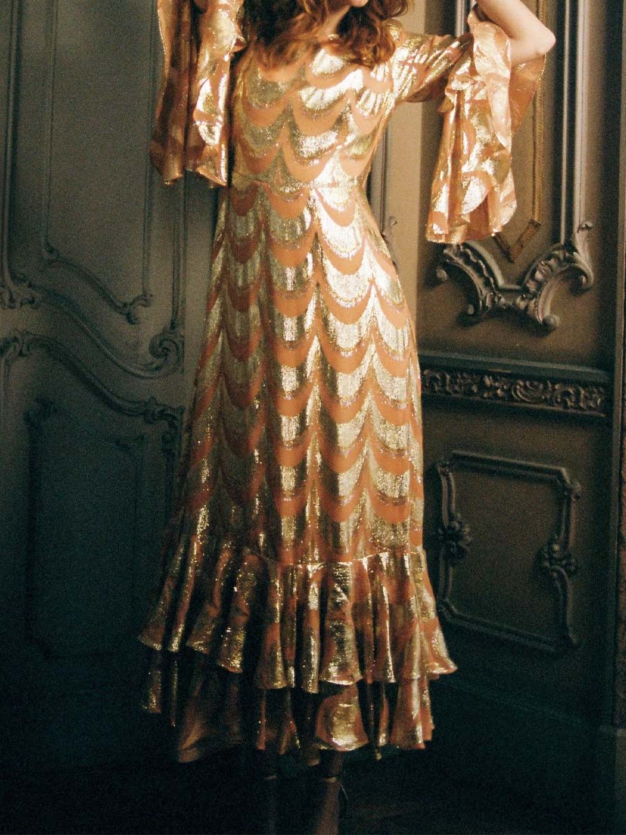 Flouced Hot Stamping Maxi Dress