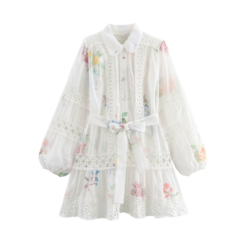 Lace Patchwork Printed Dress