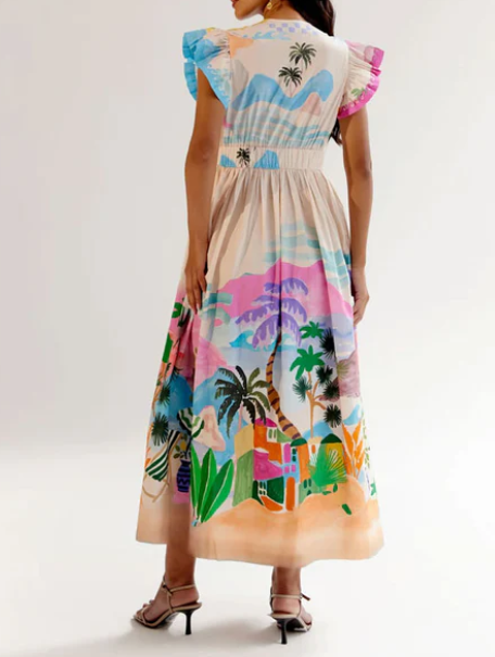 Dazzle Flying Sleeve Printed Dress