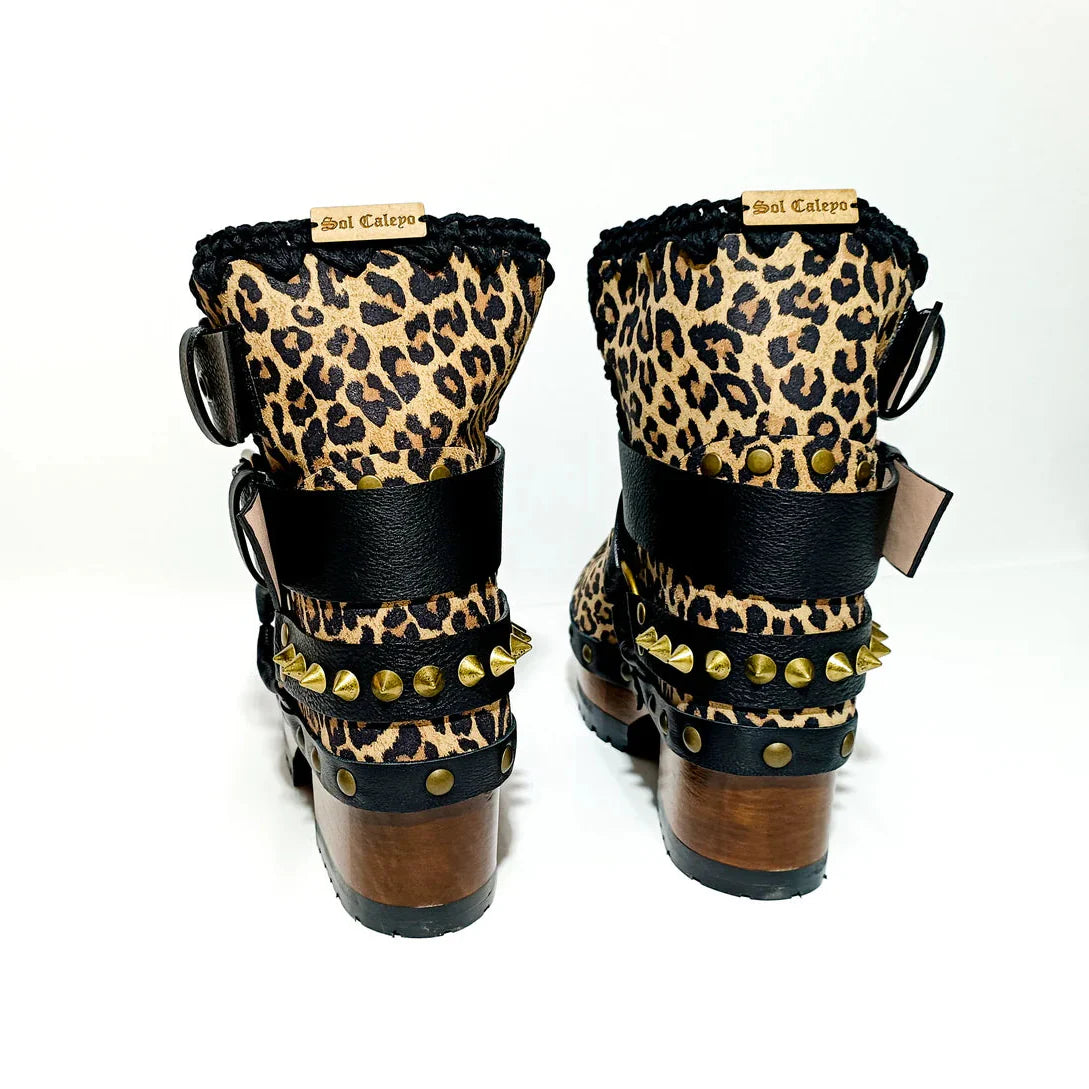 ļ¼Free shippingš„ for a limited timeļ¼Leopard - Print Studded Buckle - Strap Platform Clog Boots