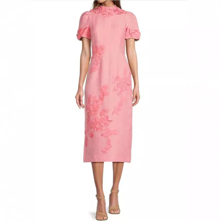 Cubic Flower Hip Wrap Dress