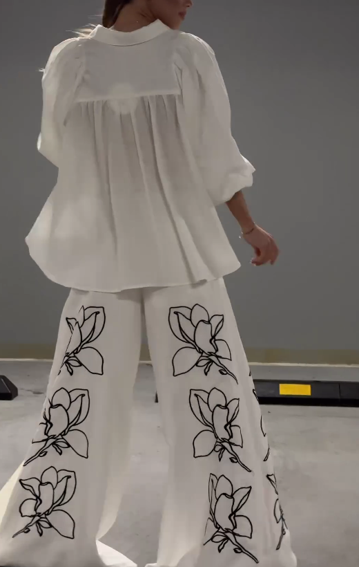 Comfortable Floral Embroidery Two-Piece Set