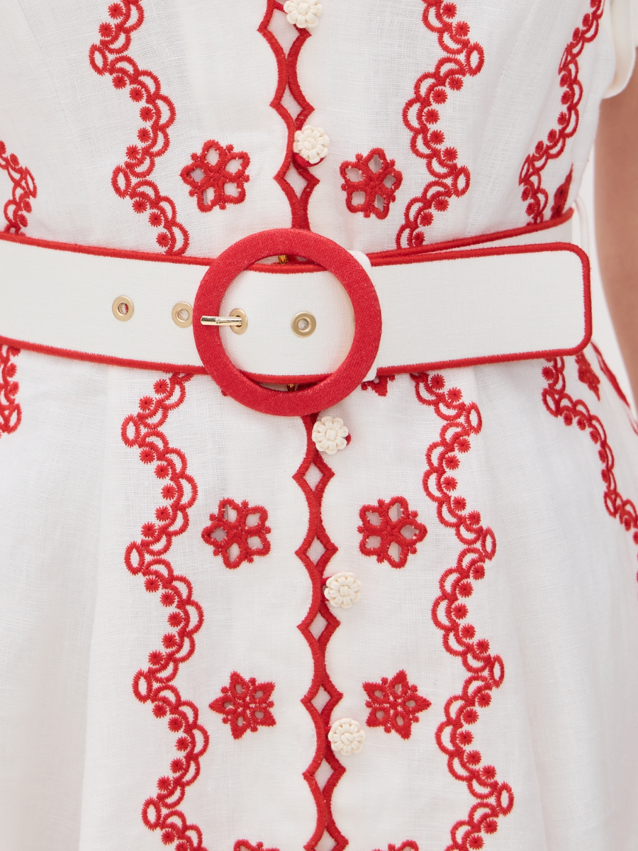 Embroidered Waisted Mini Dress