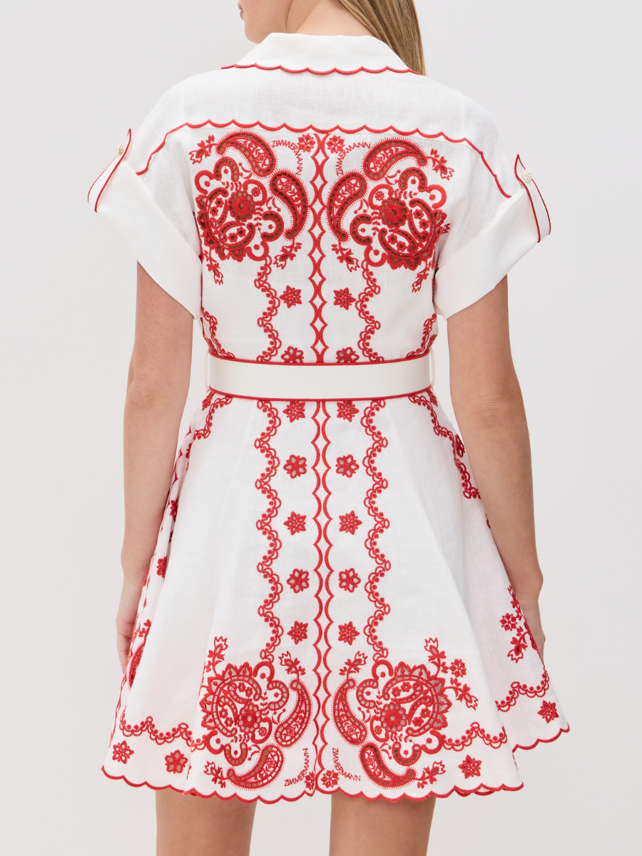 Embroidered Waisted Mini Dress