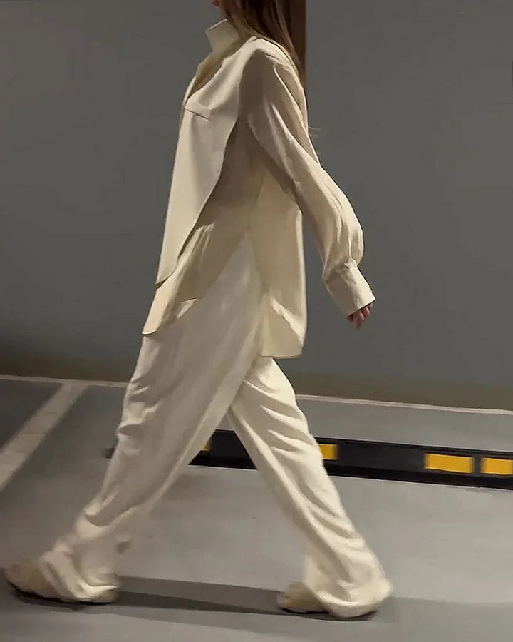 Ice silk breathable loose shirt and pants two-piece set