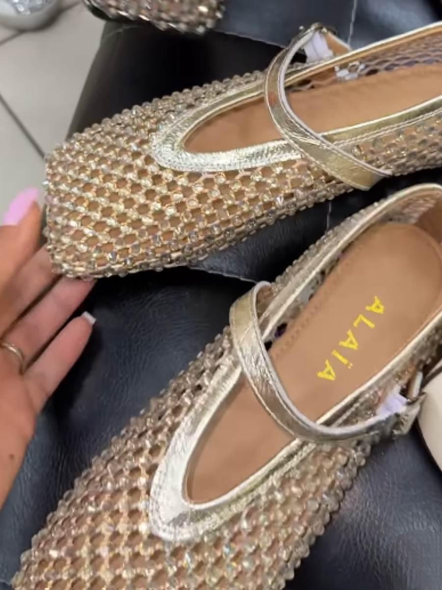 Mesh Square Rhinestone Flat Sandals