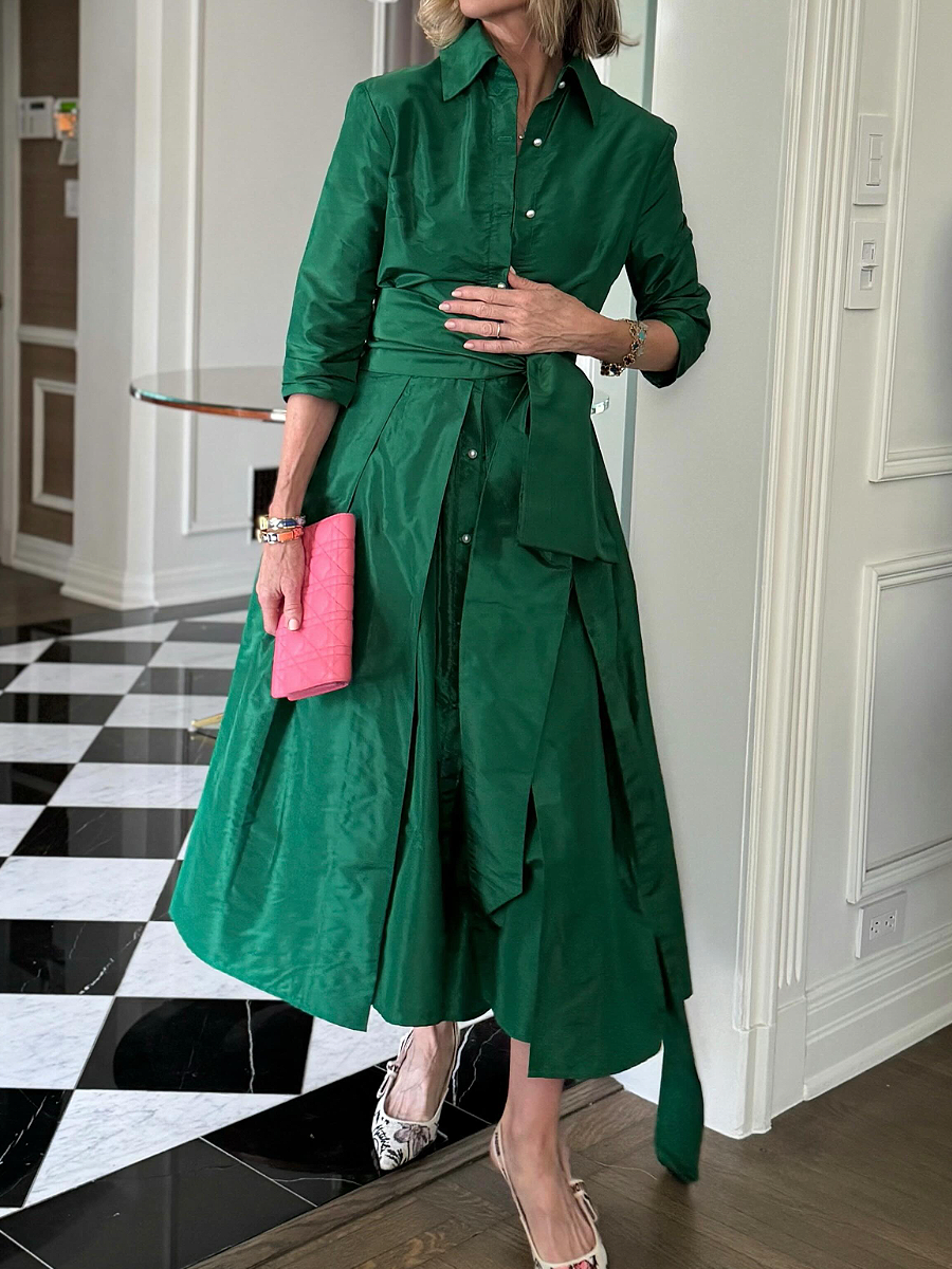 Solid Color Shirt With Waisted Dress