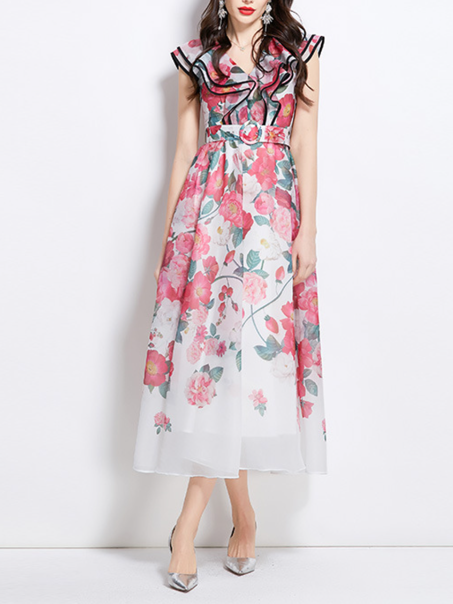 Oil Painting Flower Print Long Dress