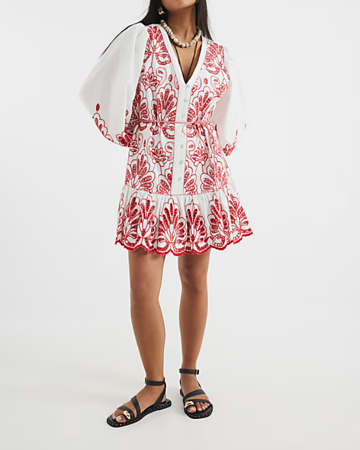 Petite White Long Sleeve Poplin Shirt Dress