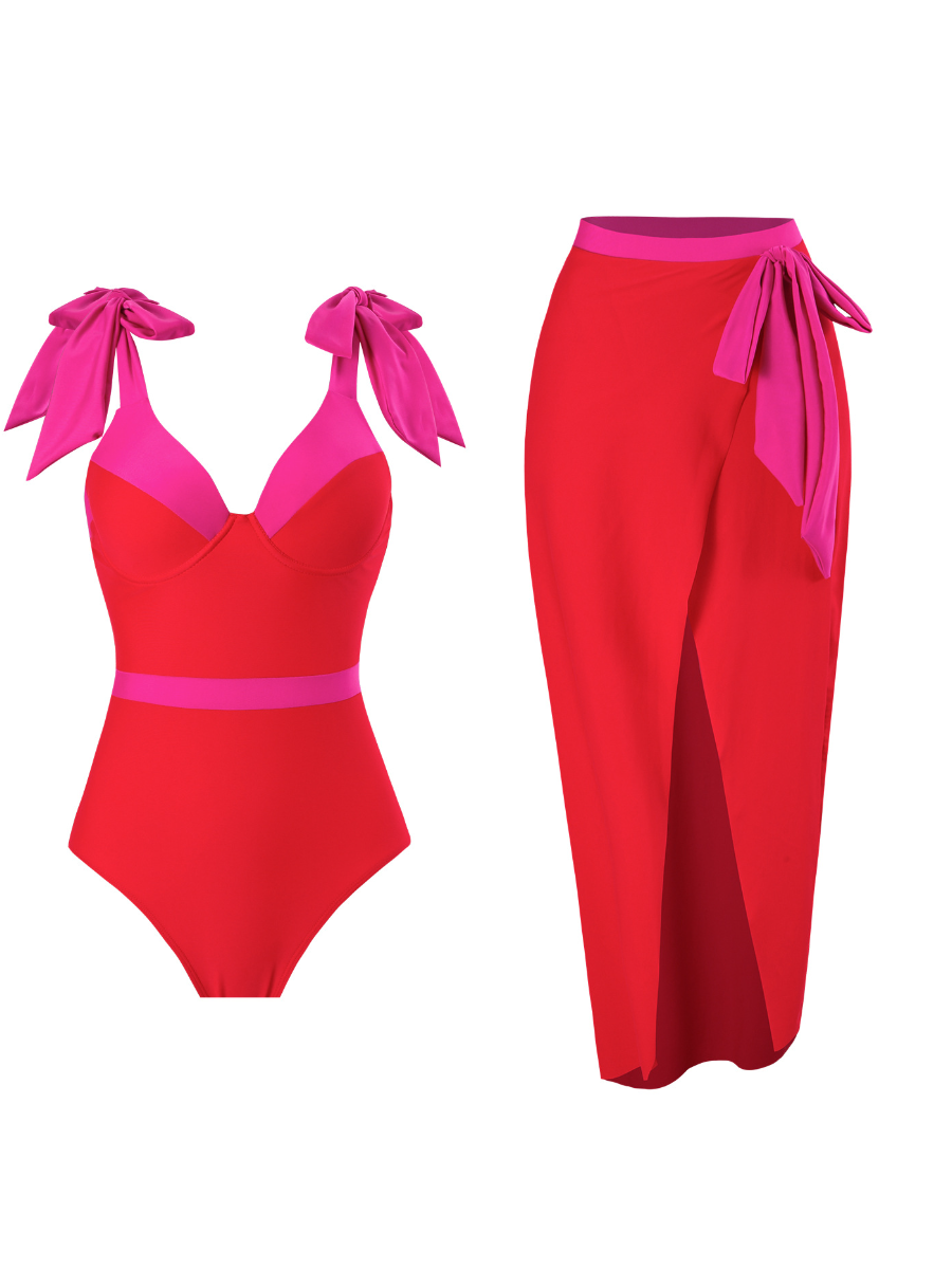 Bohemian Style Triangle Solid Color Wrap Dress Swimsuit