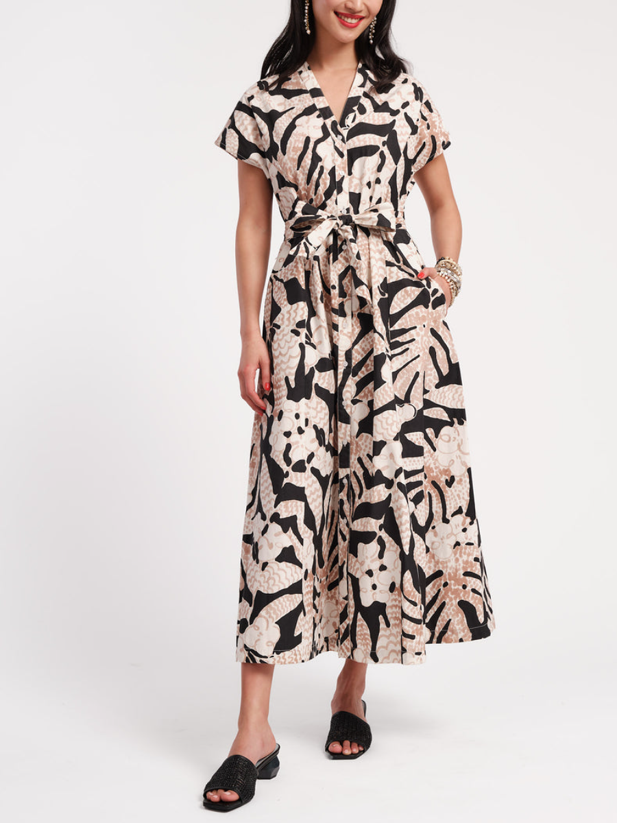 V-Neck Printed Tinted Dress