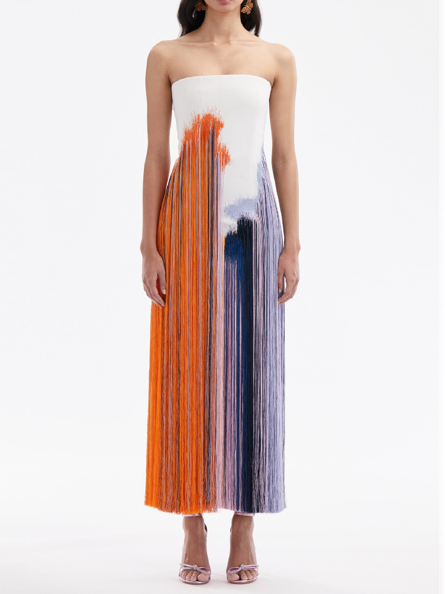 Colorblock Stylish Tassels Dress