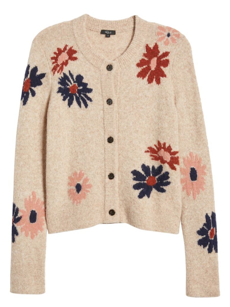 Crewneck Cotton Floral Cardigan