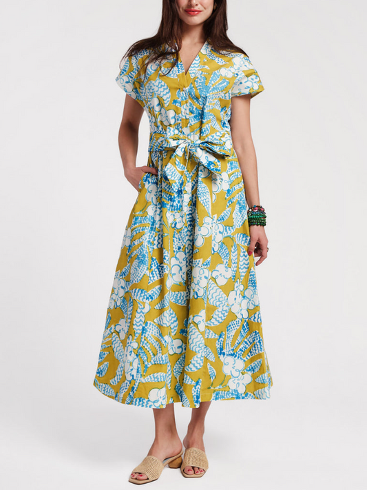V-Neck Printed Tinted Dress