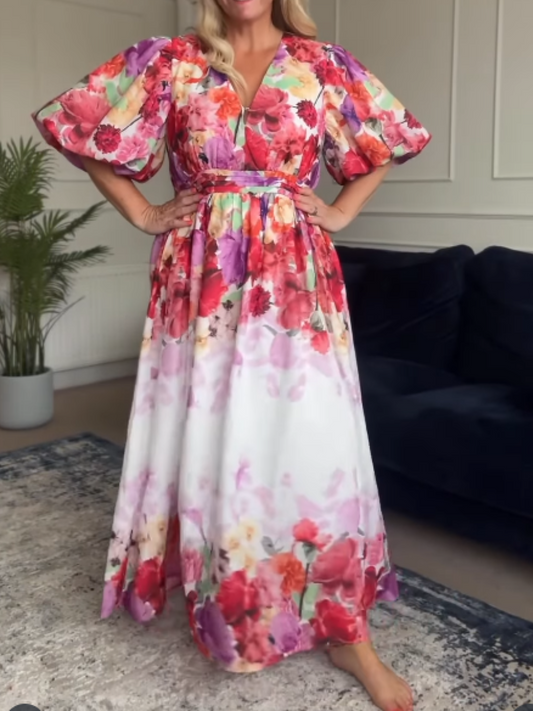 V-Neck Printed Dress