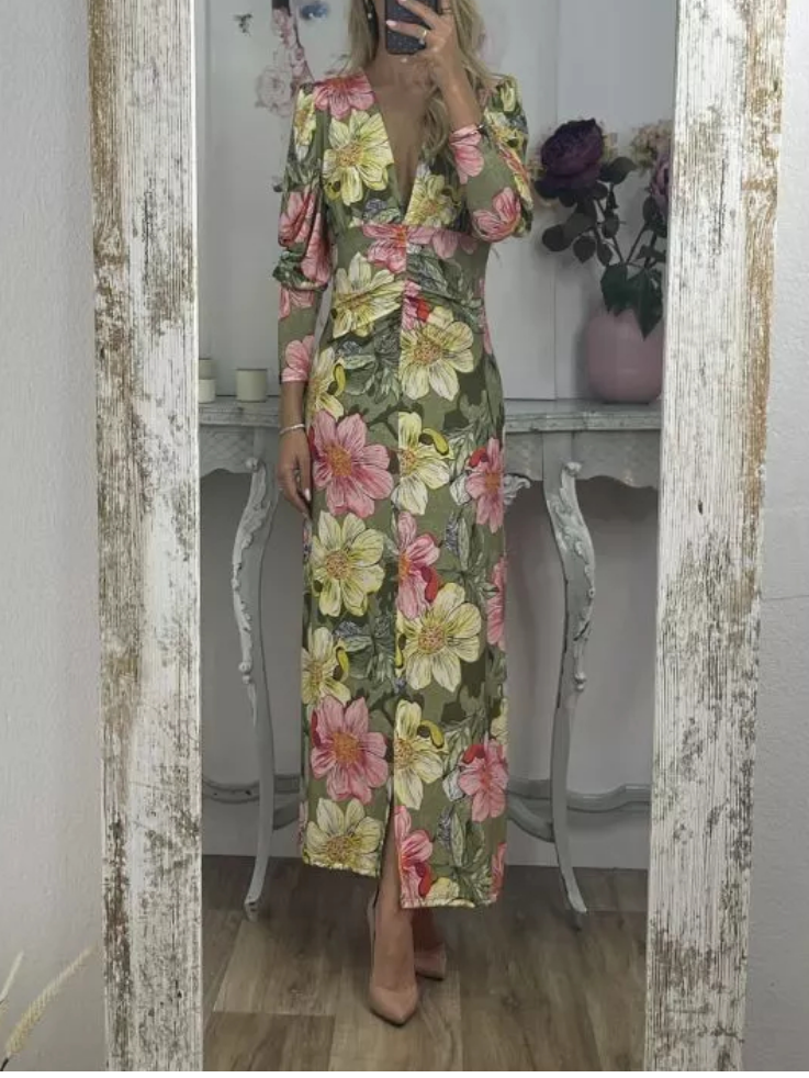 V-neck Floral Print Dress