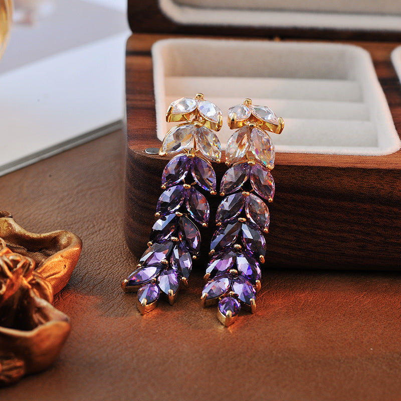 Wheat Fringe Tassel Color Purple Gradient Earrings