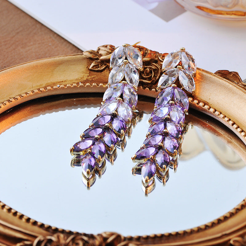Wheat Fringe Tassel Color Purple Gradient Earrings