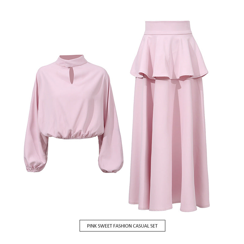 Elegant Flouced Two-Piece Dress