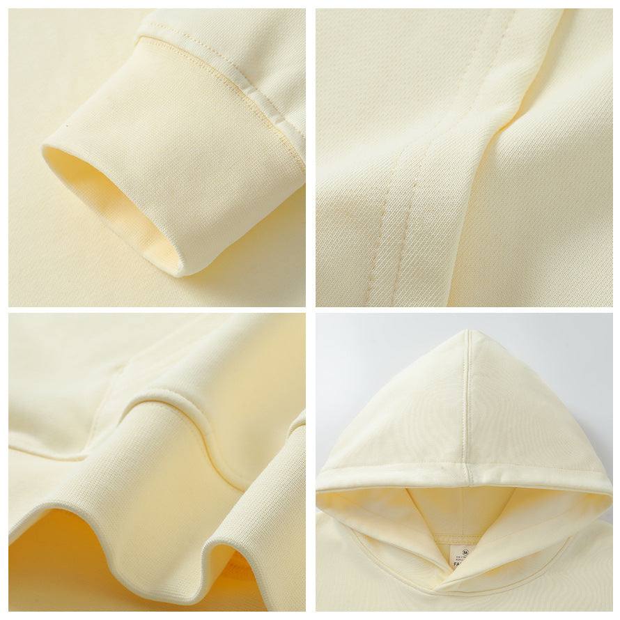 Lauweion Women Solid Basic Fleece Letter Loose Hoodie Sweatshirt Long Sleeve Kangaroo Pocket Drop Shoulder Pullovers Top