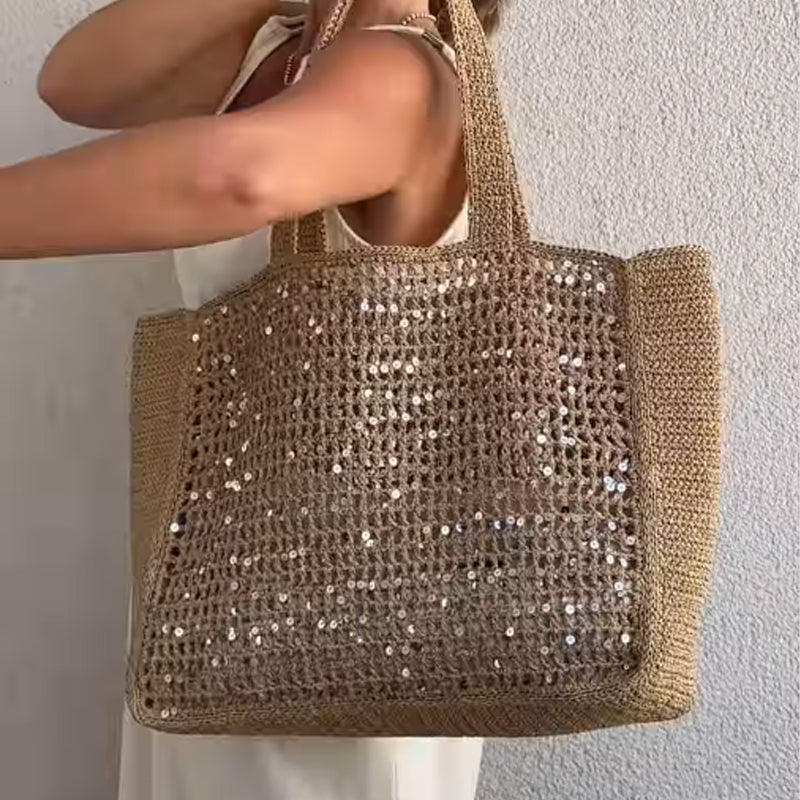 Sequined Large Capacity Cotton Woven Bag