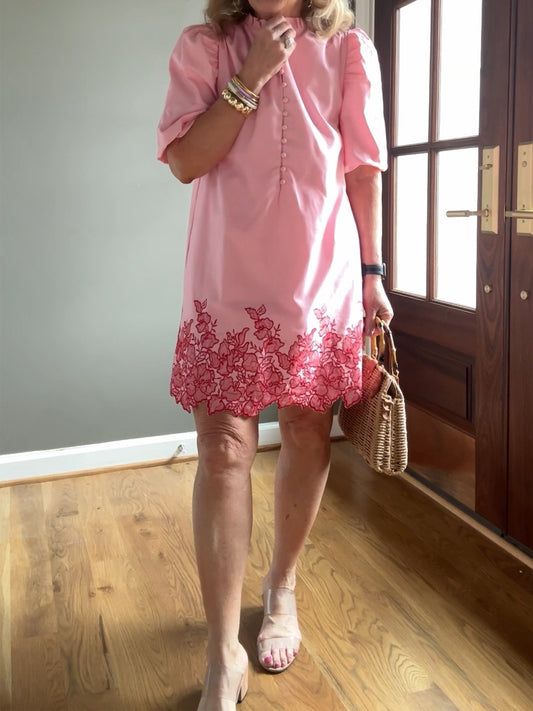 Ruffle Collar Embroidered Mini Dress