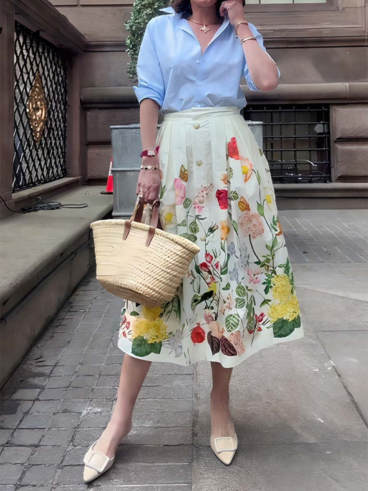 Floral-print Pleated Midi Skirt