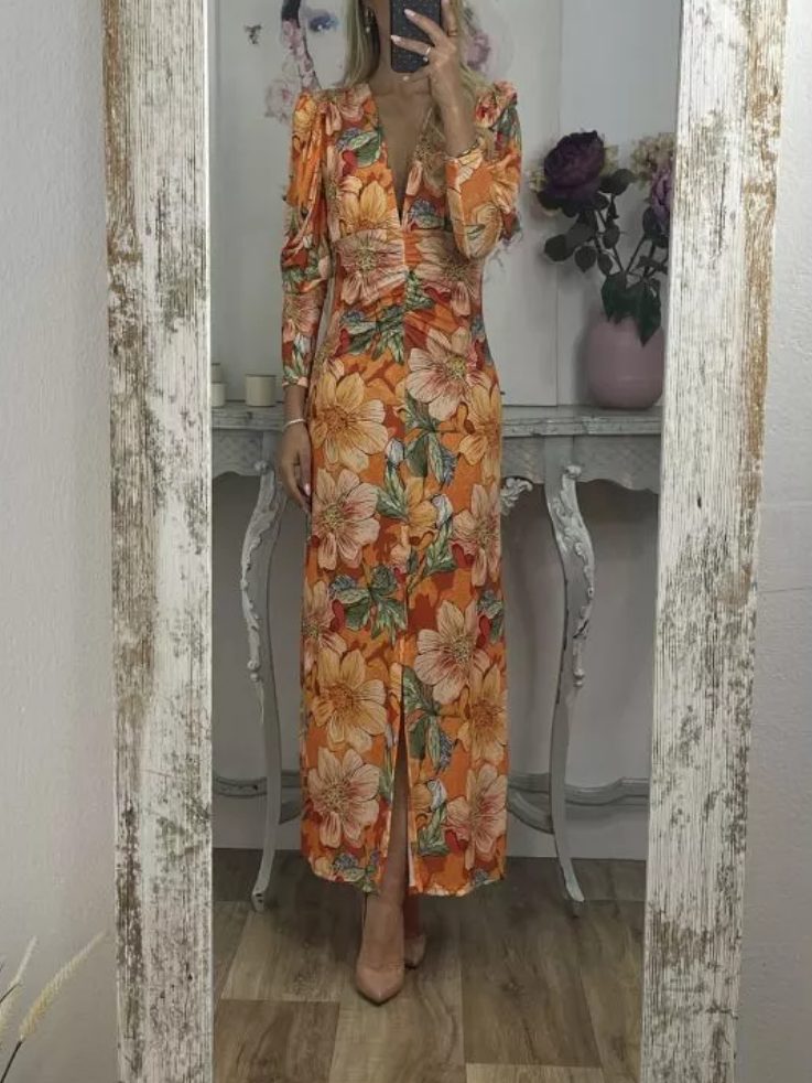 V-neck Floral Print Dress