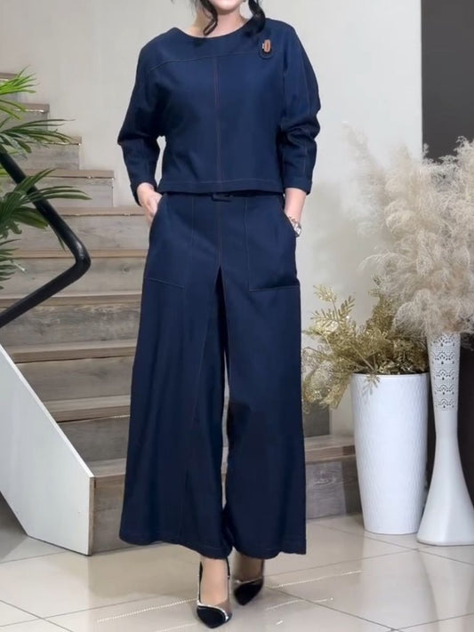 (⏰New Arrivals Promotion 40% OFF) Cotton Long-sleeve Top And Wide-leg Trousers Set