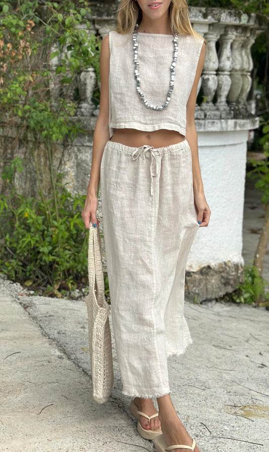 Linen Square Neck Women's Sleeveless Two Piece Set