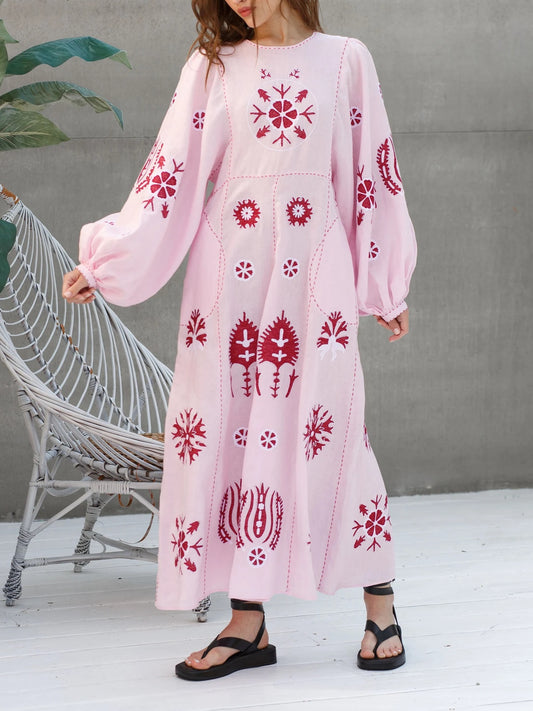 Embroidered Lines Bohemian Dress
