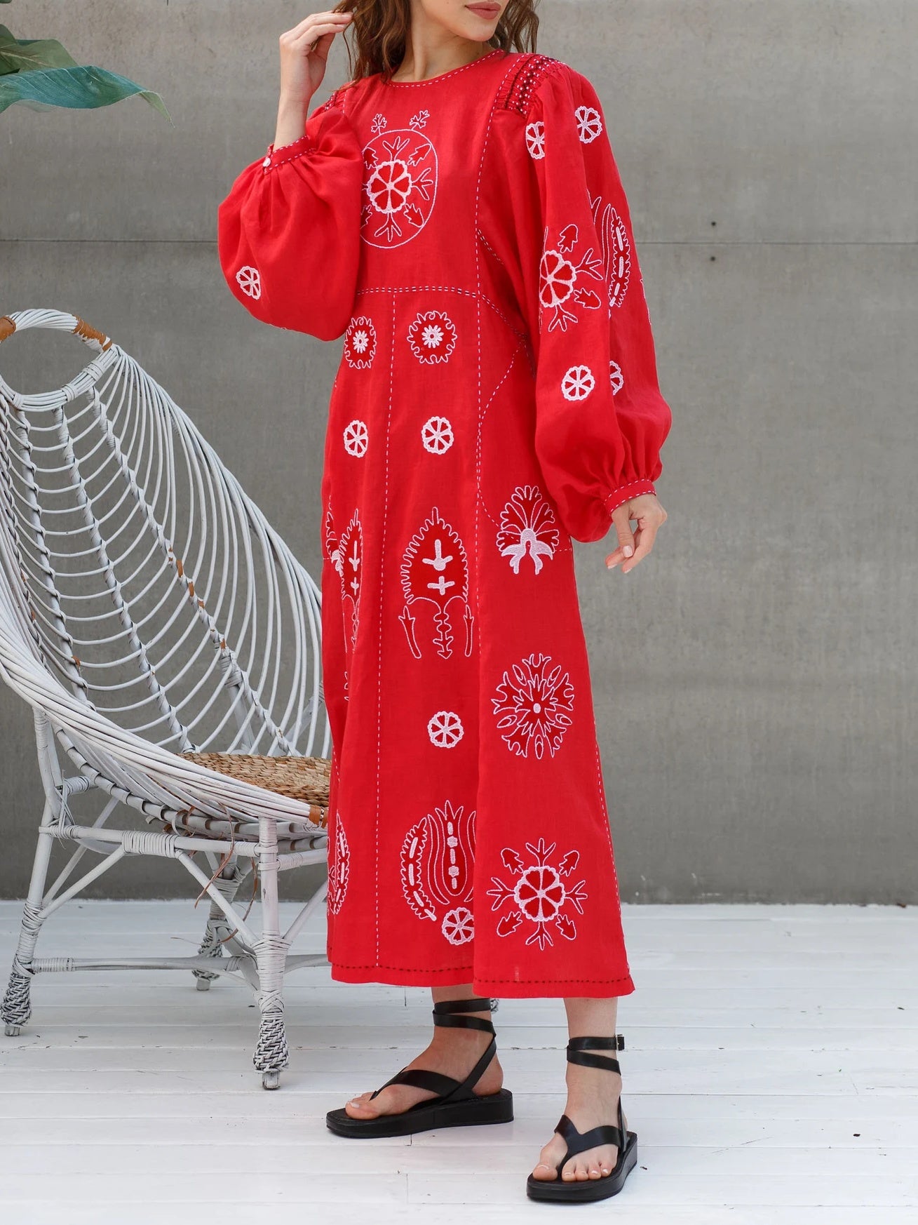 Embroidered Lines Bohemian Dress