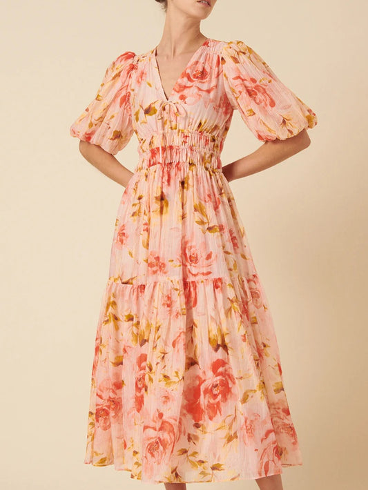 Pink Floral Brea Midi Dress