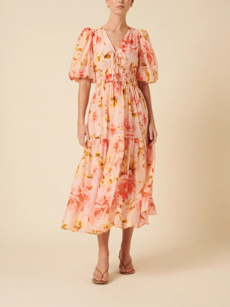 Pink Floral Brea Midi Dress