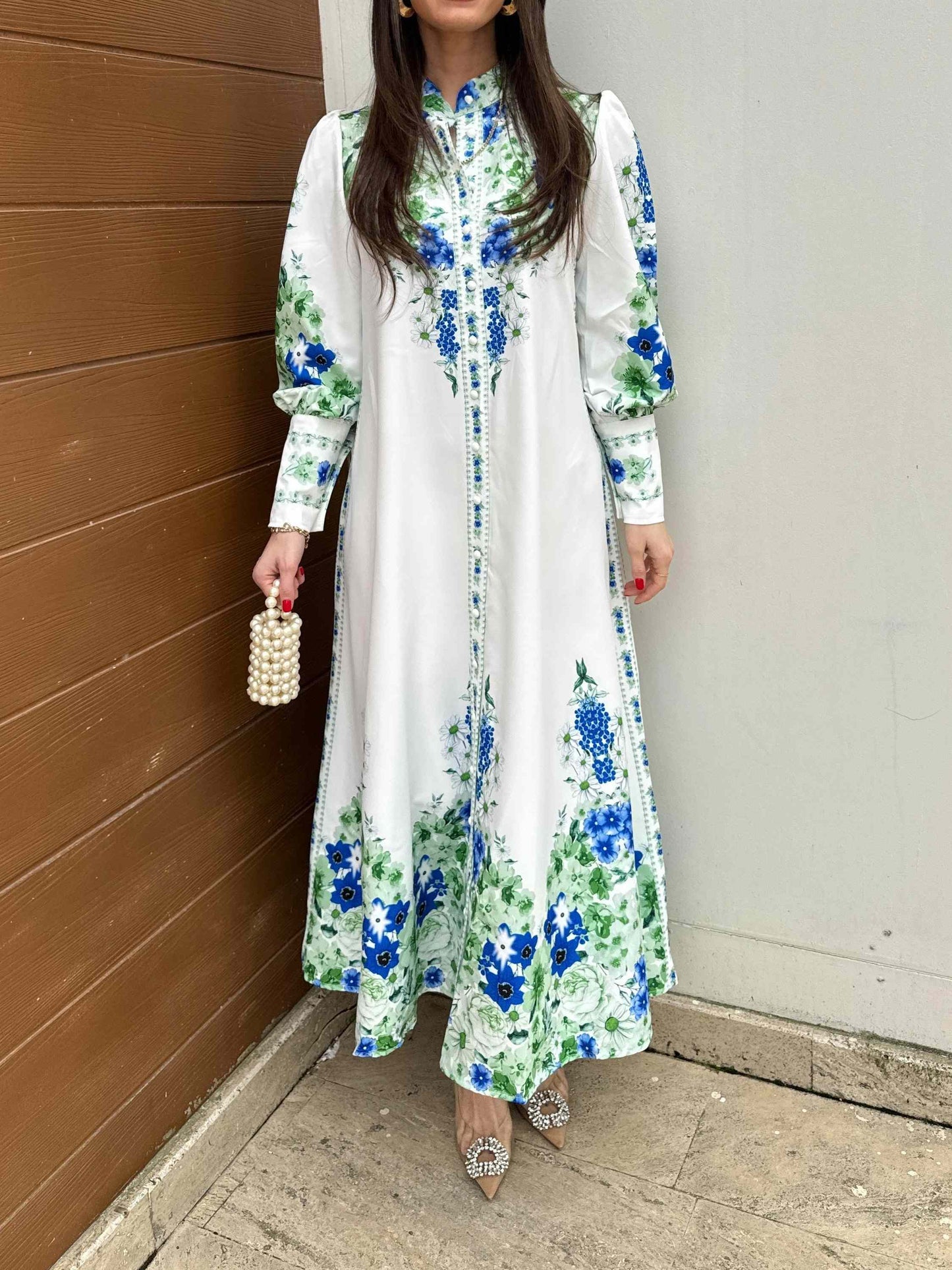 Floral Print Lace-Up Elegant Dress