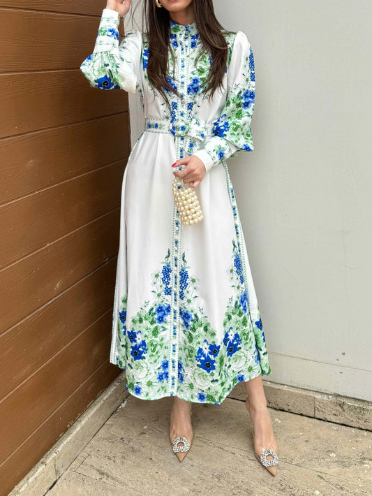 Floral Print Lace-Up Elegant Dress