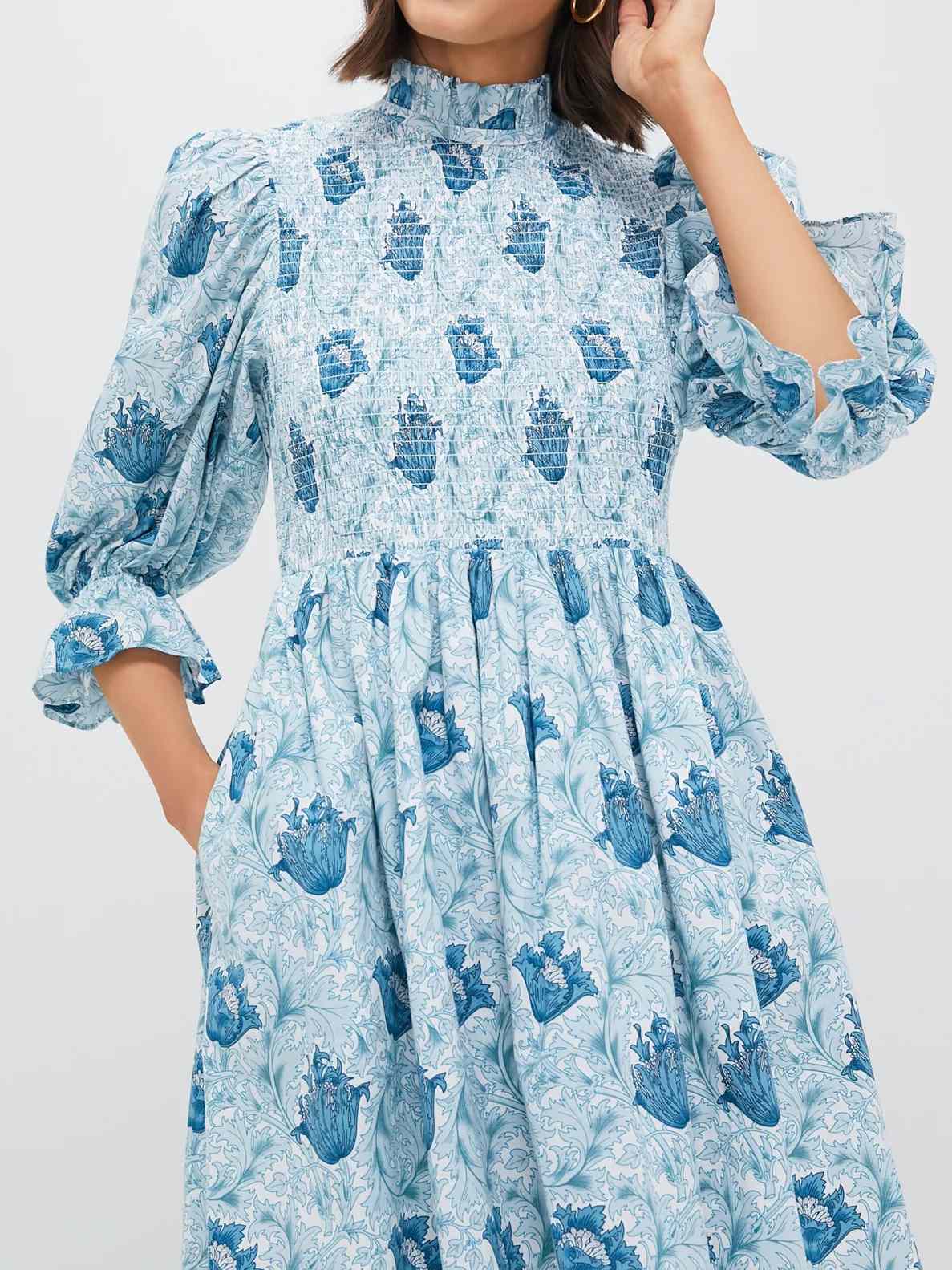 Leafy Floral Smocked Mini Dress