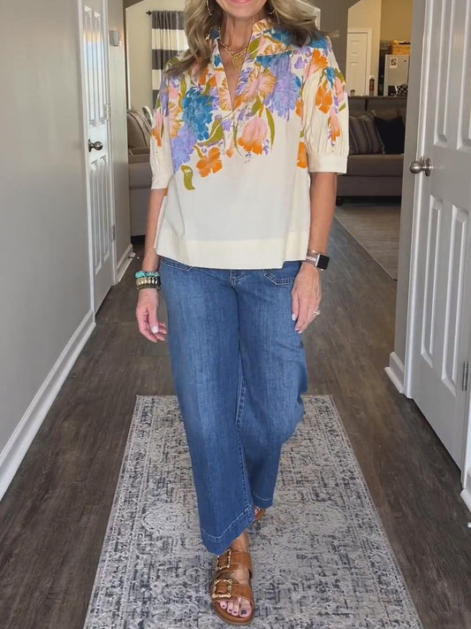 V-neck Floral Short Sleeve